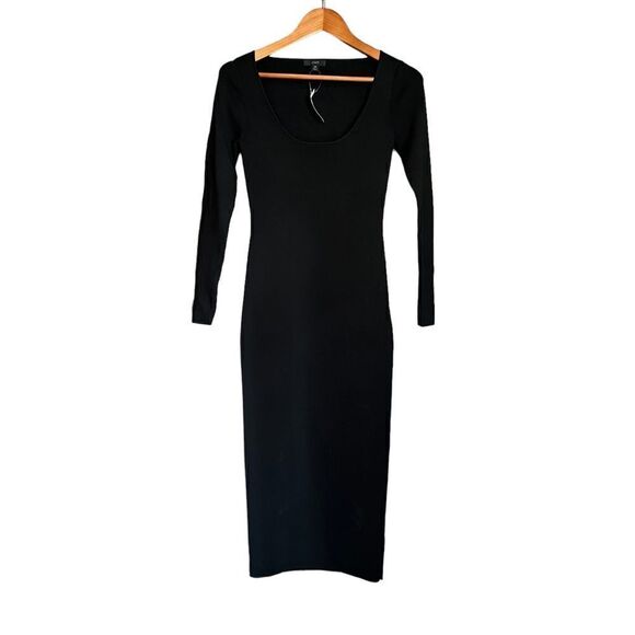 NWT! J. Crew black scoop neck long sleeve midi dress - Picture 2 of 11